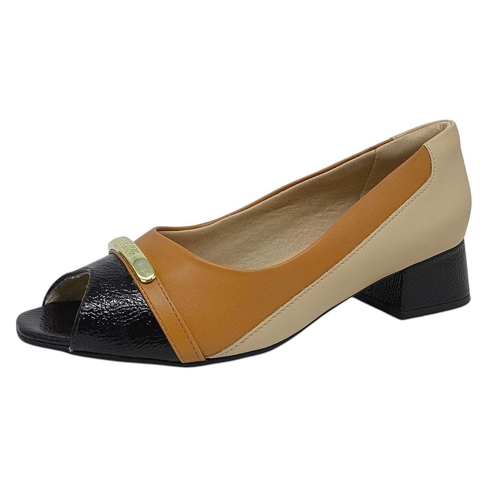 Peeptoe Feminino Salto Bloco Verniz Estilo Moda Comfortflex
