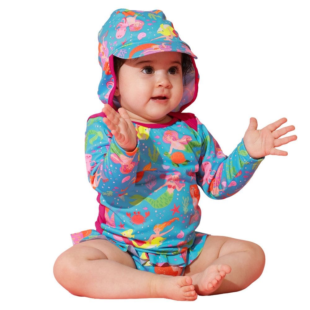 Conjunto Praia Bebê Proteção UV Sereias Azul Everly