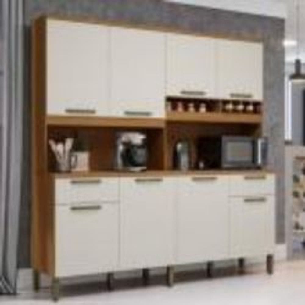 Armário de Cozinha 8 Portas 2 Gavetas Cabarnet Prime Amêndoa/Off White Móveis Ronipa