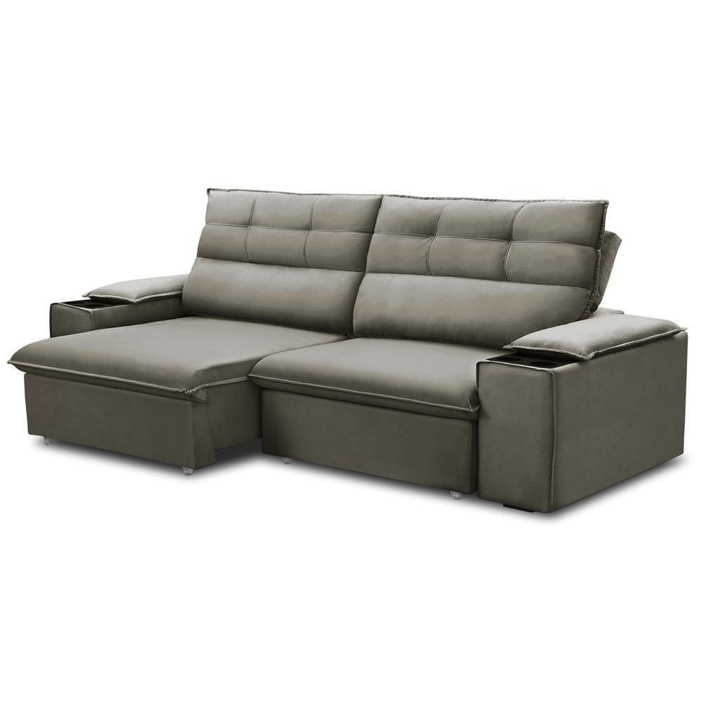 Sofá Retrátil Reclinável Para Sala 3 Lugares 245cm Gordon F04 Veludo Marrom Claro - Lyam Decor