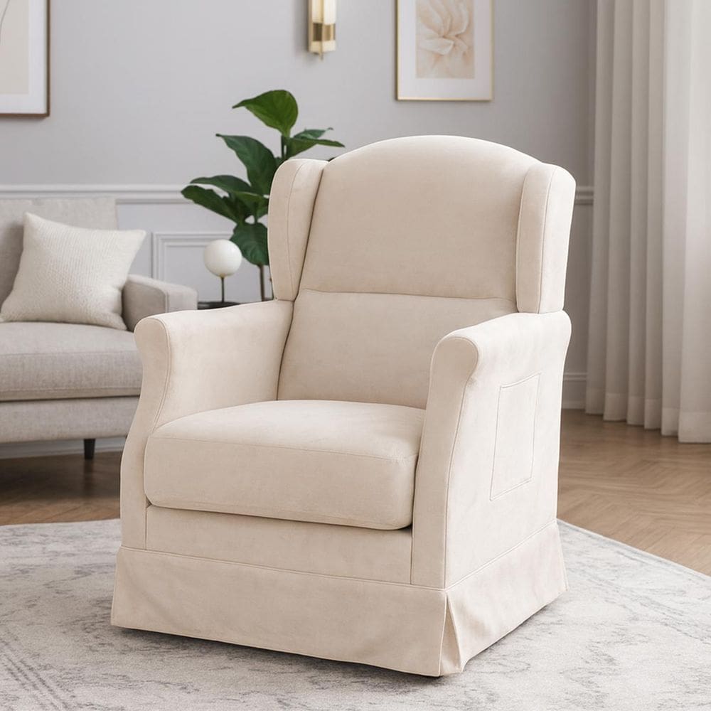 Poltrona Serena Amamentação Balanço e Puff BegeClaro