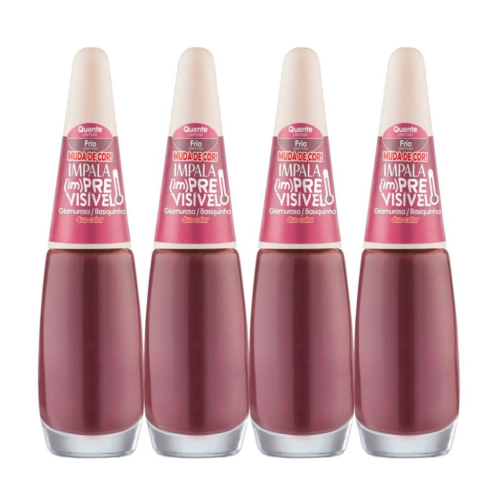 Kit 4 Esmalte Impala im Previsível Duo Color Cremoso Cor Glamurosa e Basiquinha 7,5ml