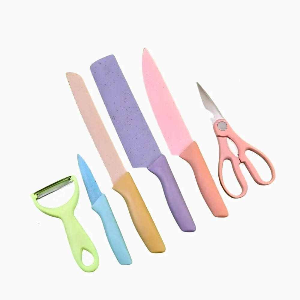 Conjunto De Facas 6 Peças Aço Inoxidável Colorido Multifunci