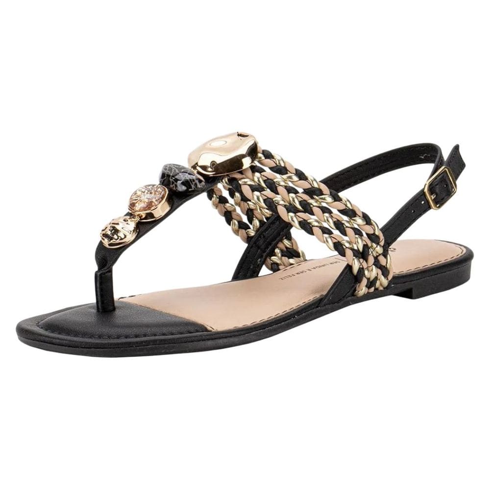 Sandalia Faminina Rasteira Trançada com Pedrarias Dakota