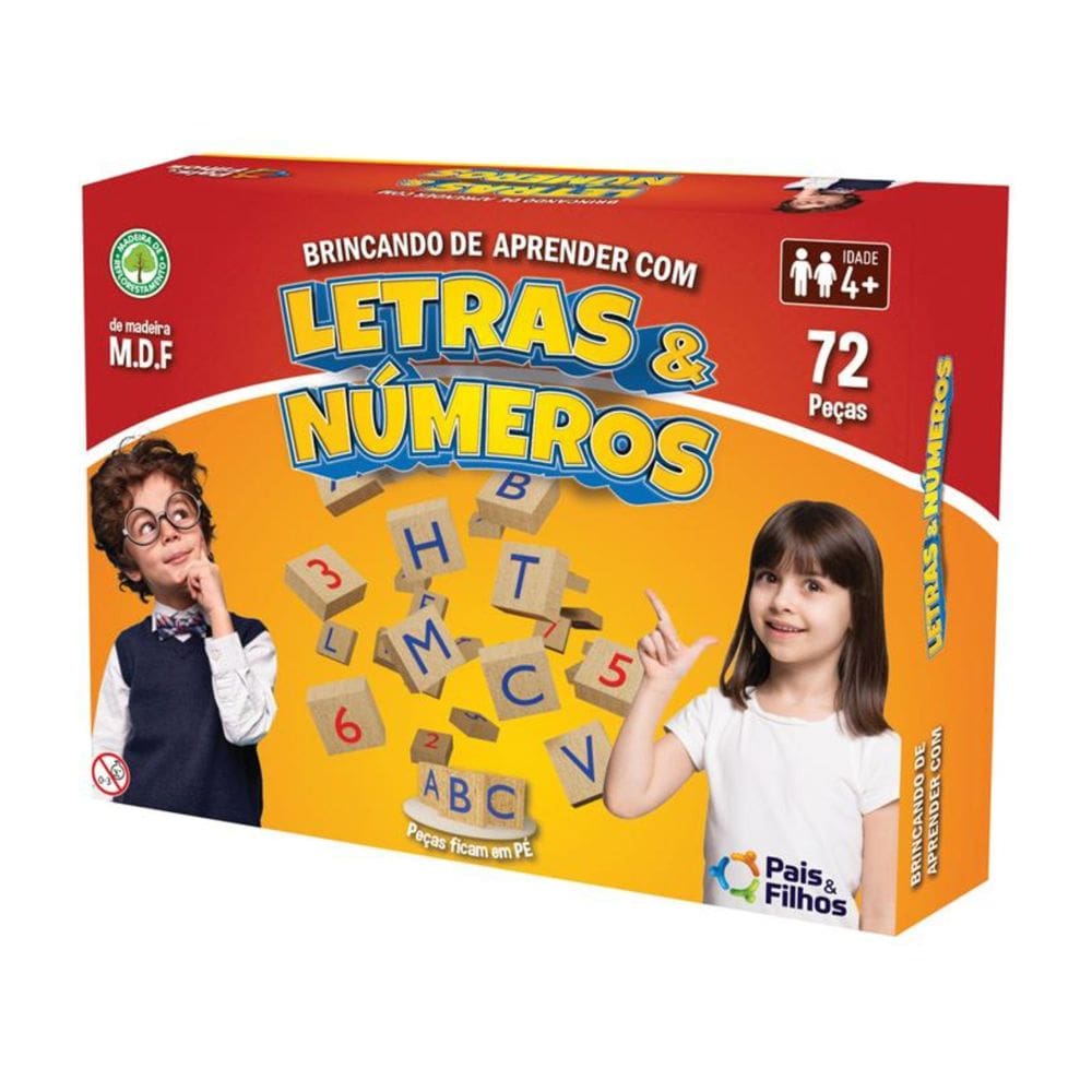 Brincando de Aprender com Letras e Números em Madeira - Pais & Filhos