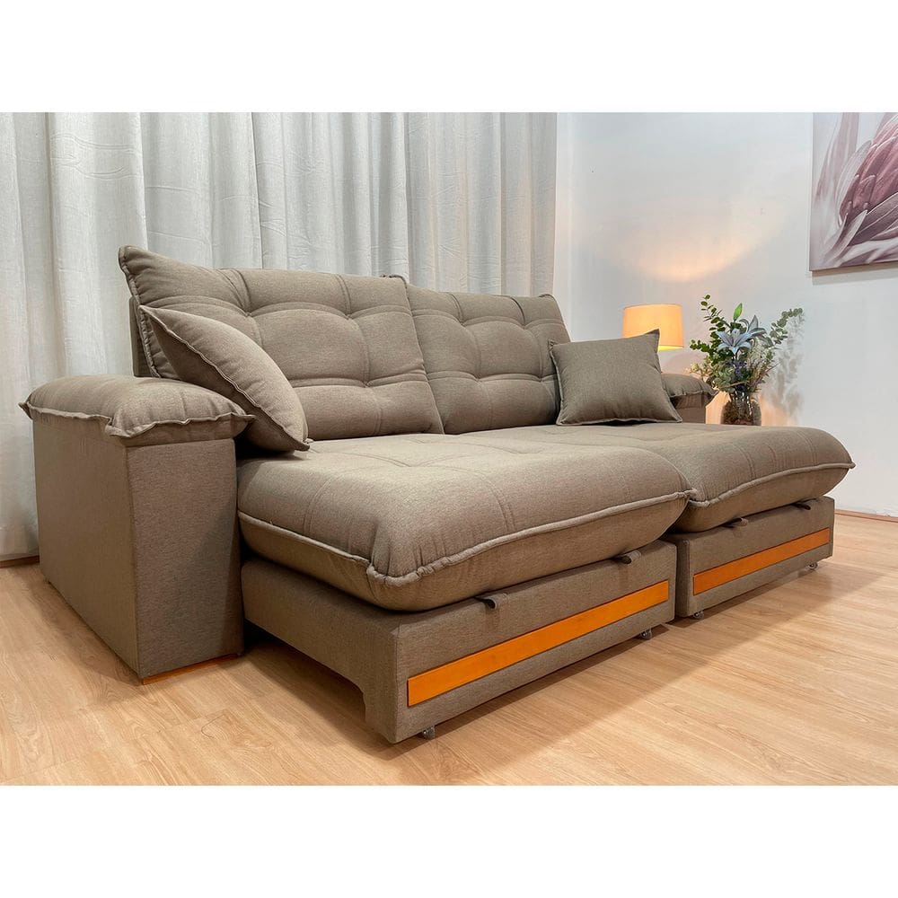 Sofá Retrátil Reclinável 2,50 m Linho Marrom A229 Gael