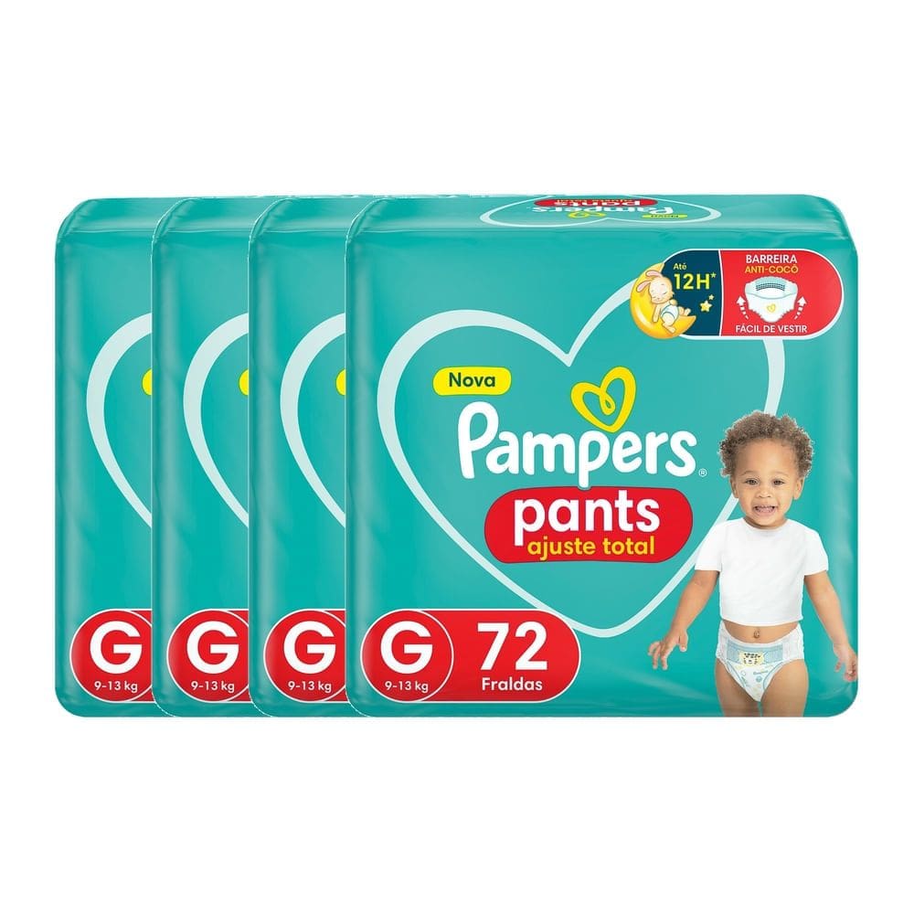 Kit 4 Fralda Pampers Pants Ajuste Total Tamanho G com 72 Unidades