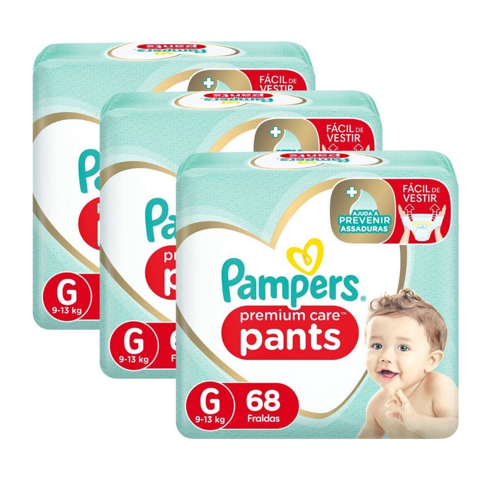 Kit 3 Fralda Pampers Pants Premium Care G 68 Unidades