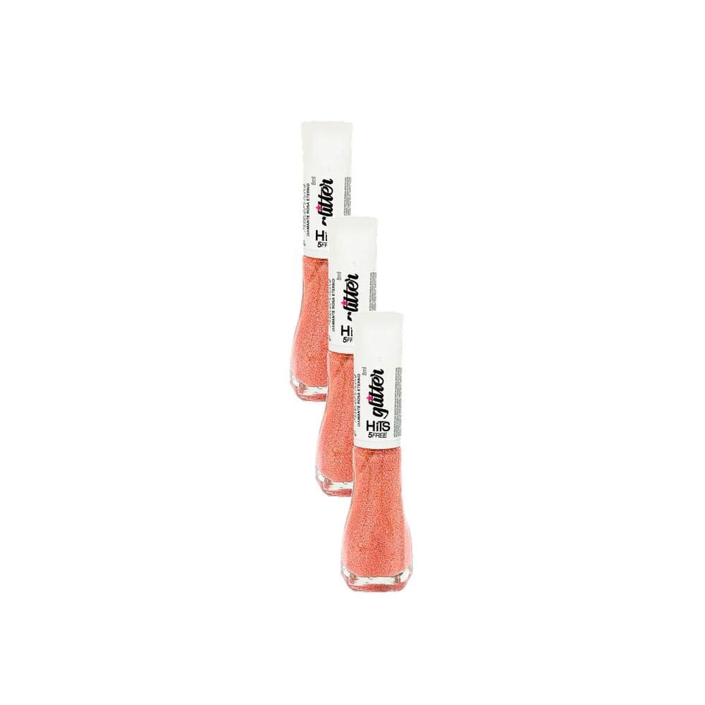 Kit 3 Esmalte Hits Glitter 5Free Cor Diamante Rosa Eterno 8ml