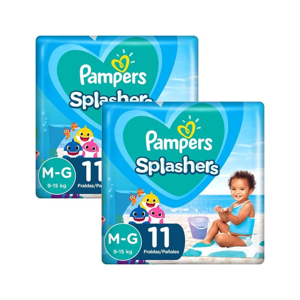 Kit 2 Fralda Pampers Splashers Baby Shark Tamanho M/G com 11 Fraldas Descartáveis