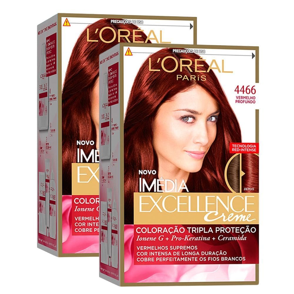 Kit 2 Tintura Creme Imédia Excellence L`oréal Vermelho Profundo 4466 Kit