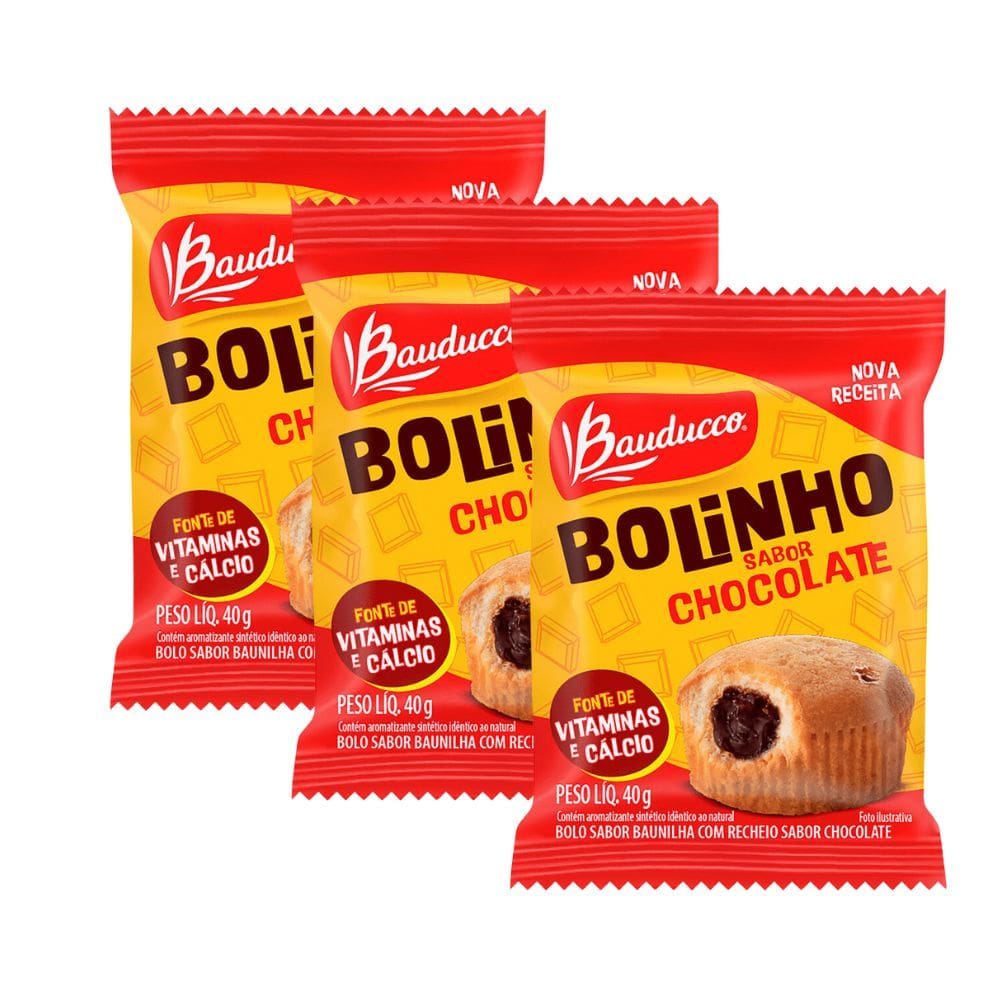 Kit 3 Bolinho Bauducco Sabor Baunilha com Recheio de Chocolate 40g