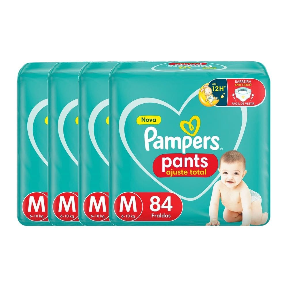 Kit 4 Fralda Pampers Pants Ajuste Total Tamanho M 84 Unidades