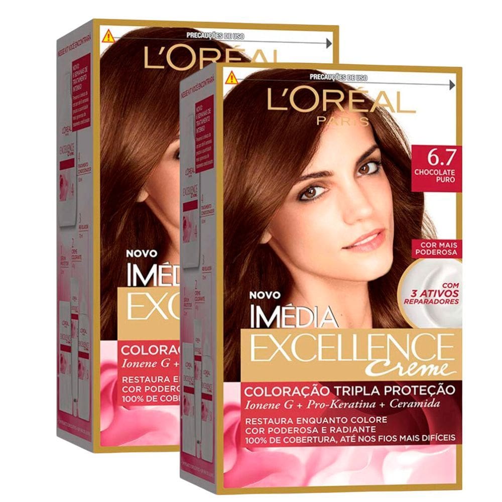 Kit 2 Tintura Creme Imédia Excellence L`oréal Chocolate Puro 6.7 Kit