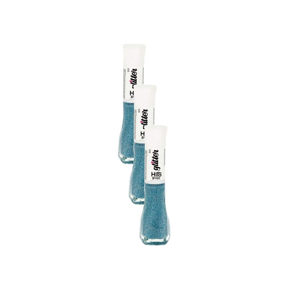 Kit 3 Esmalte Hits Glitter 5Free Cor Diamante Lua Azul 8ml