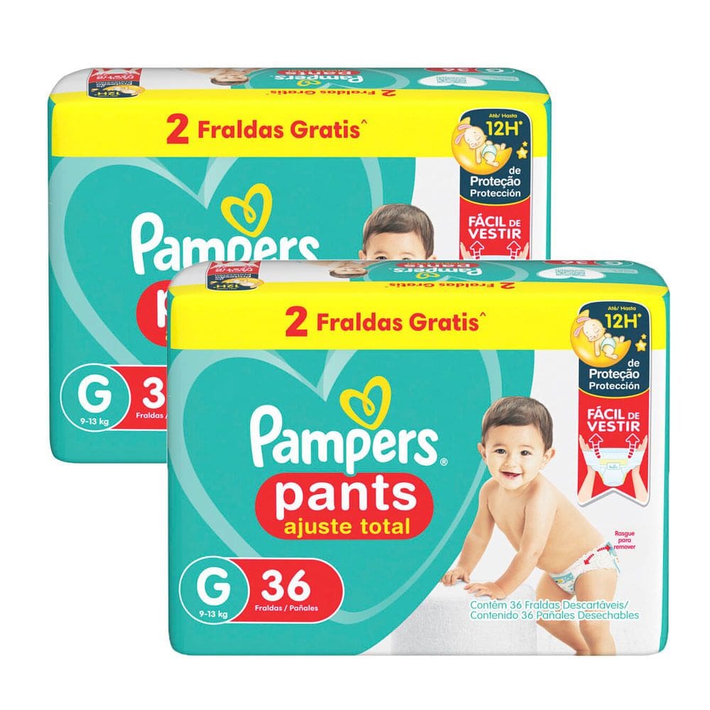Kit de Fralda Pampers Pants Ajuste Total Tamanho G 72 Unidades