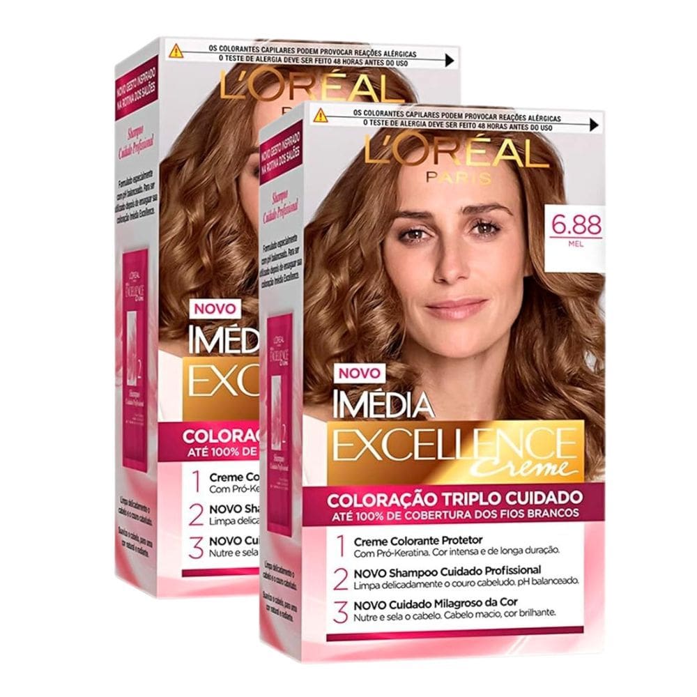 Kit 2 Tintura Creme Imédia Excellence L`oréal néctar das flores 6.88 Kit
