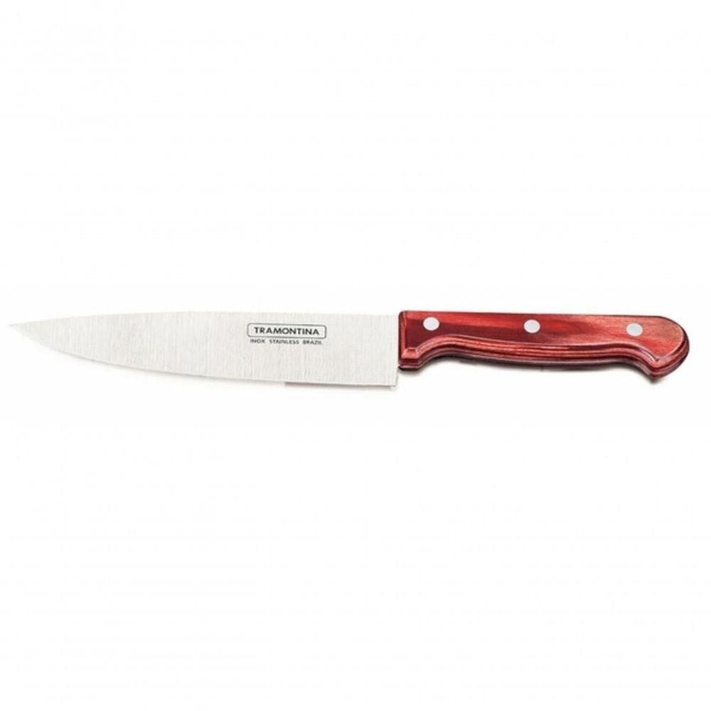Faca Chef Tramontina Polywood 7 Aço Inox Vermelho