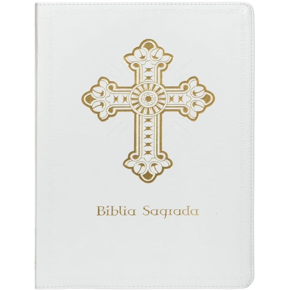 Biblia Sagrada Catolica Ntlh, Cruz, Couro Soft Branca, Leitura Perfeita