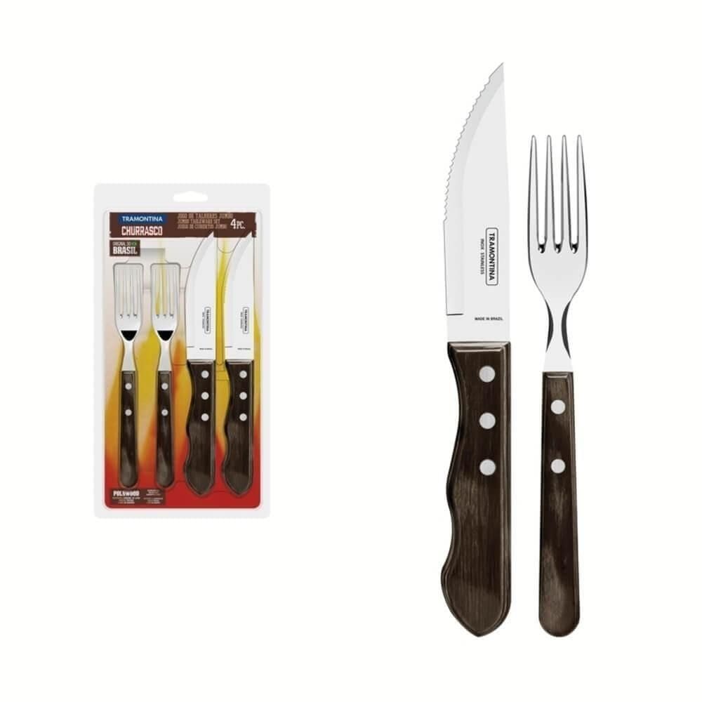 Jogo De Churrasco Jumbo Tramontina Polywood Castanho 4 Peças