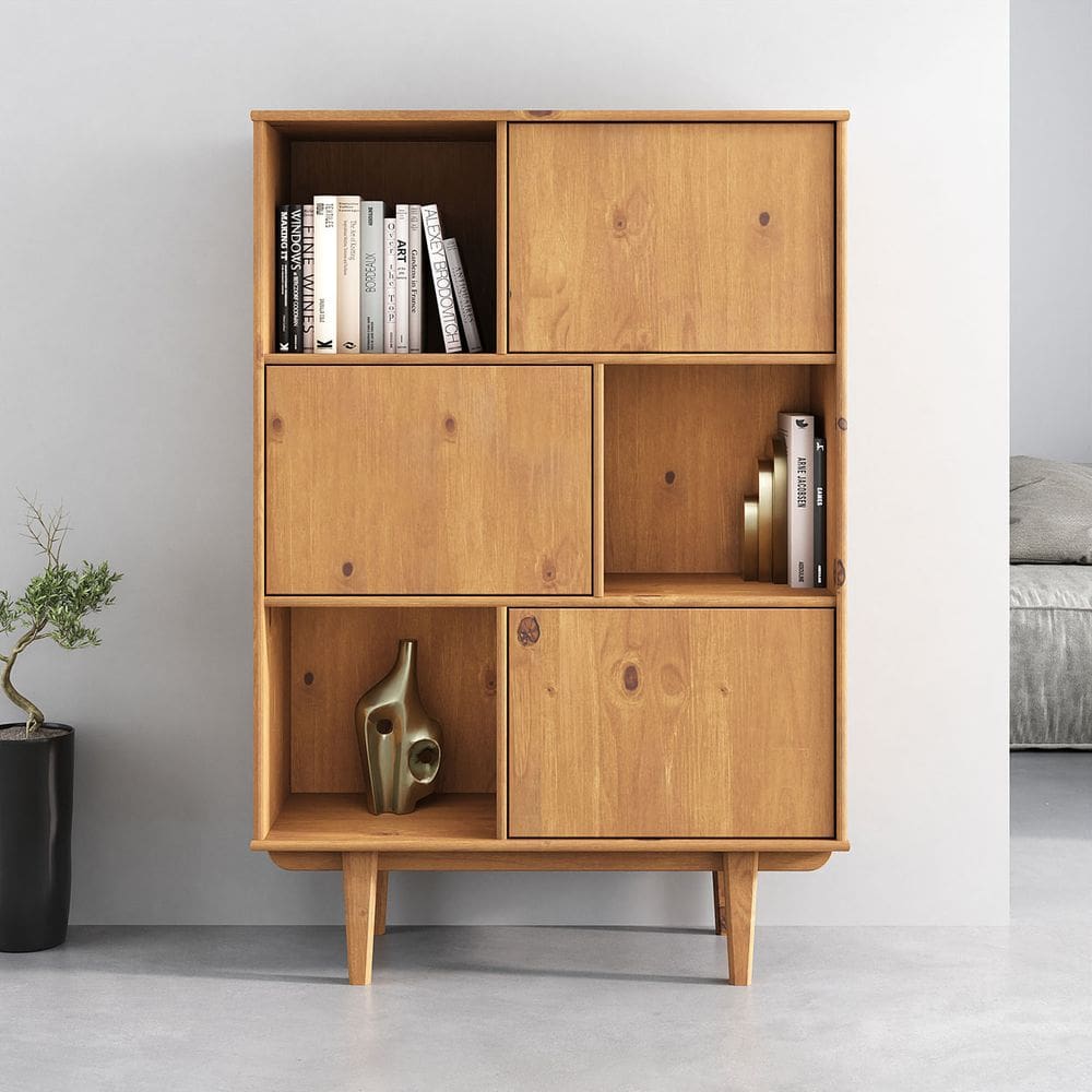 Armário Madeira Livros 3 Nichos Fecho Toque Madeira Freijó Simona