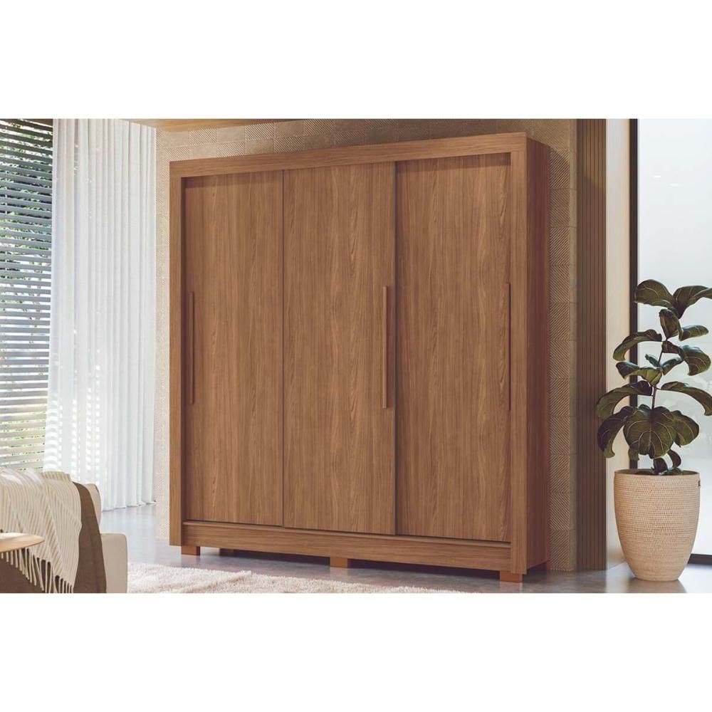 Guarda Roupa Casal 3 Portas De Correr E 2 Gavetas C/ Pés Maringá Jatobá - Santos Andirá