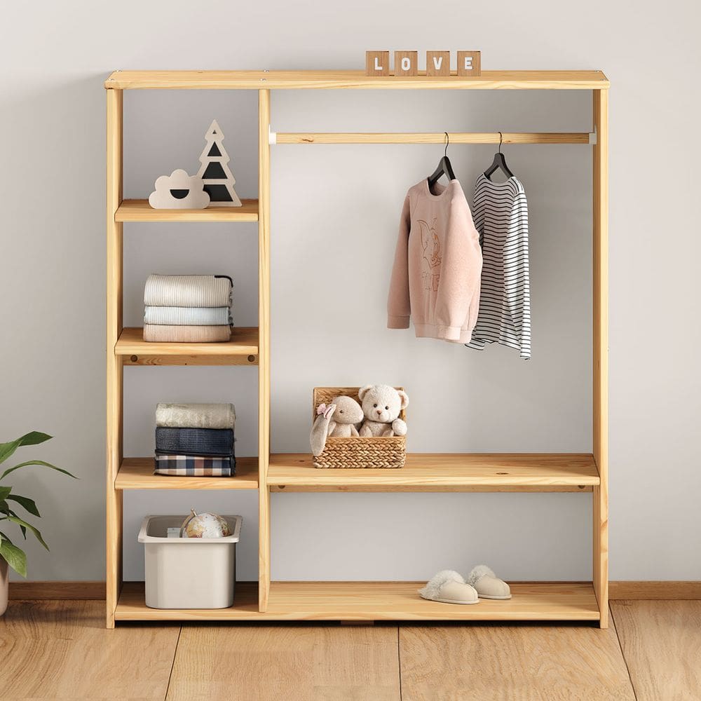 Guarda Roupa Closet Infantil Madeira com Cabideiro e 4 Nichos Rafael Natural
