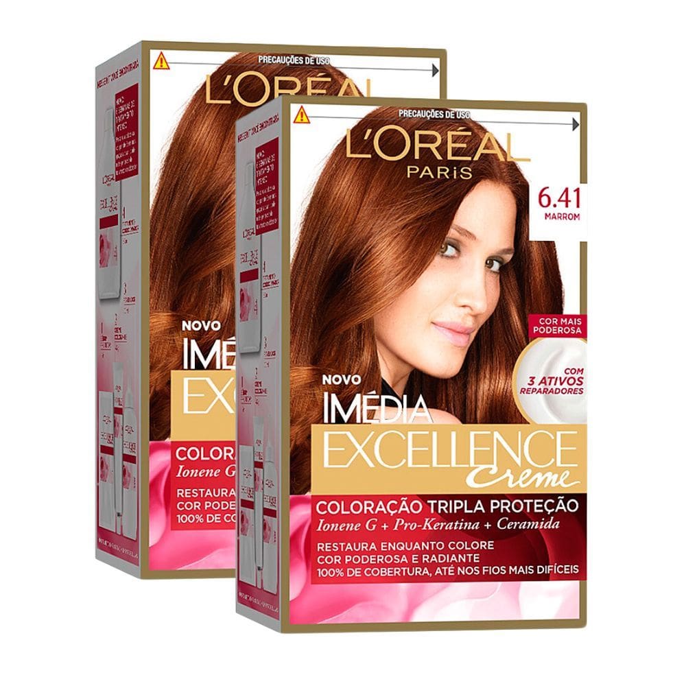 Kit 2 Tintura Creme Imédia Excellence L`oréal Marrom 6.41 Kit