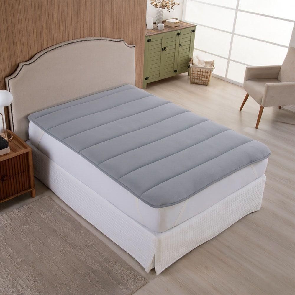 Protetor Colchão Pillow Top Solteiro Malha 100% Algodão Toque Aveludado - Cinza