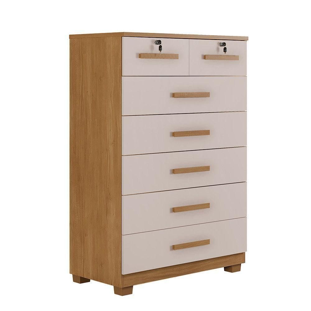 Cômoda Com Chave 7 Gavetas New Barcelona Cinamomo Off White