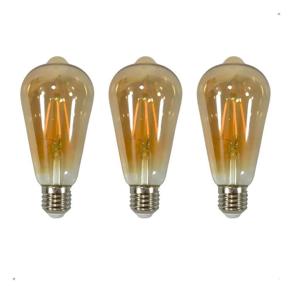 2X Kit 3 Lâmpadas Filamento Led St64 Decorativa Âmbar 4W Biv