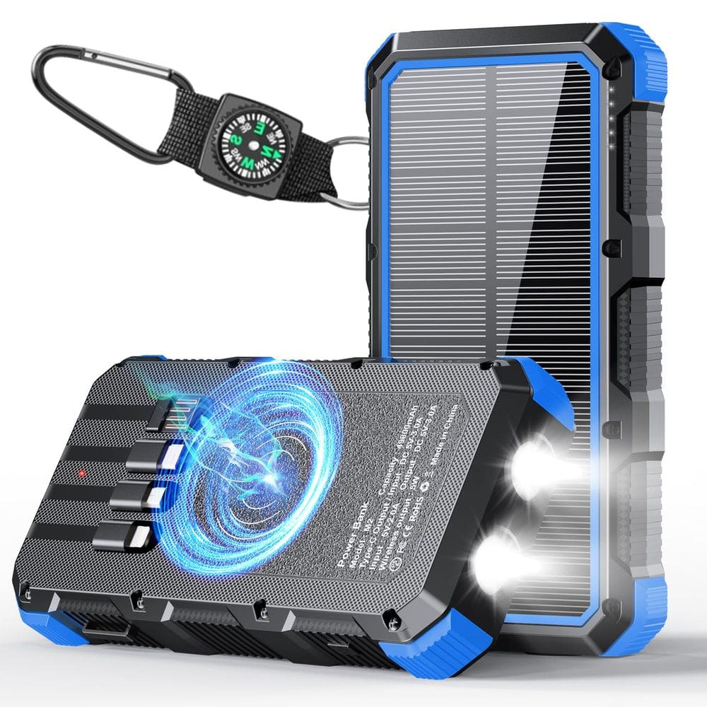 Carregador solar Power Bank fmooostore 49800mAh sem fio azul