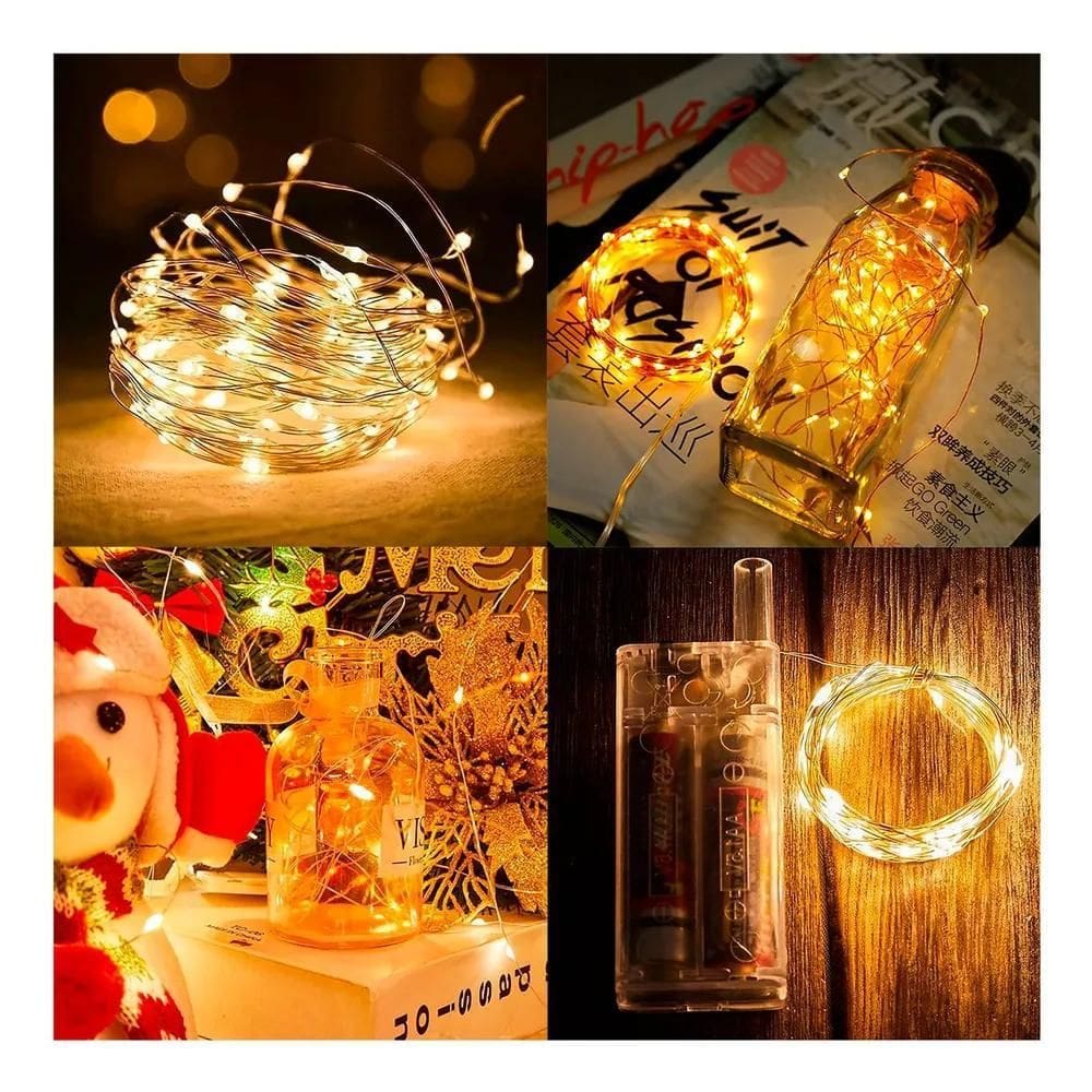 2X Fio De Fada Cordão Led De Luz 3 Metros 30 Leds De Pilha