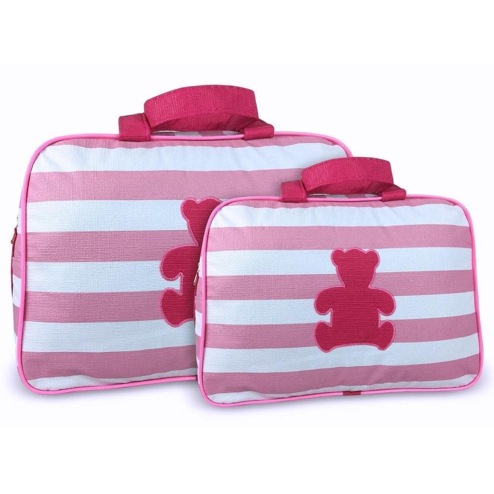 Kit Bolsas Bebê Mave Baby Listras Ursinho Rosa