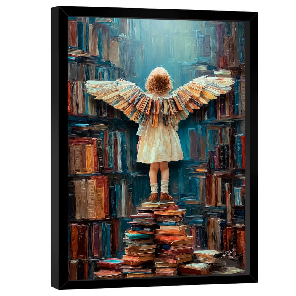Quadro Decorativo Menina com Asas de Livro