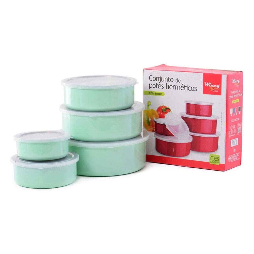 Conjunto De Potes Herméticos Inox Kit 5 Peças Porta Alimento