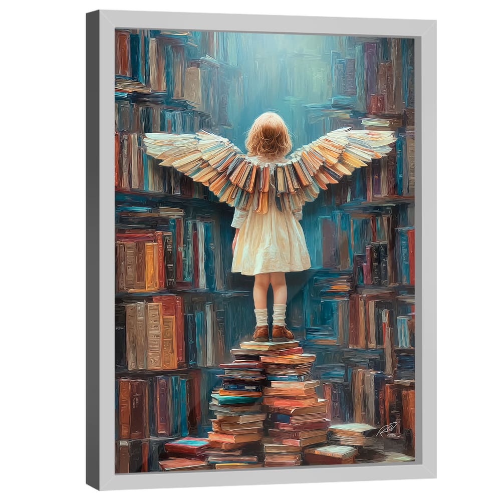 Quadro Decorativo Menina com Asas de Livro