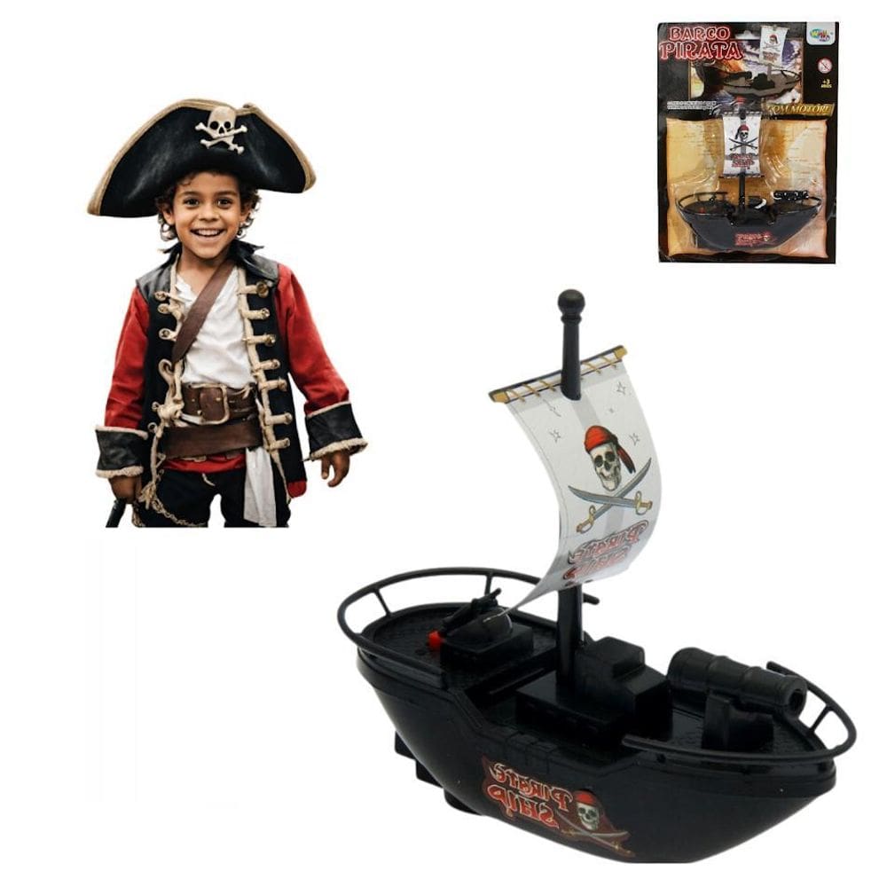 Brinquedo Barco Pirata Motor Elétrico Flutua Água Piscina
