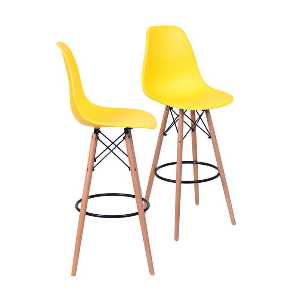 Kit 02 Banquetas Boxbit Dkr Eames Pp Amarela Base Madeira