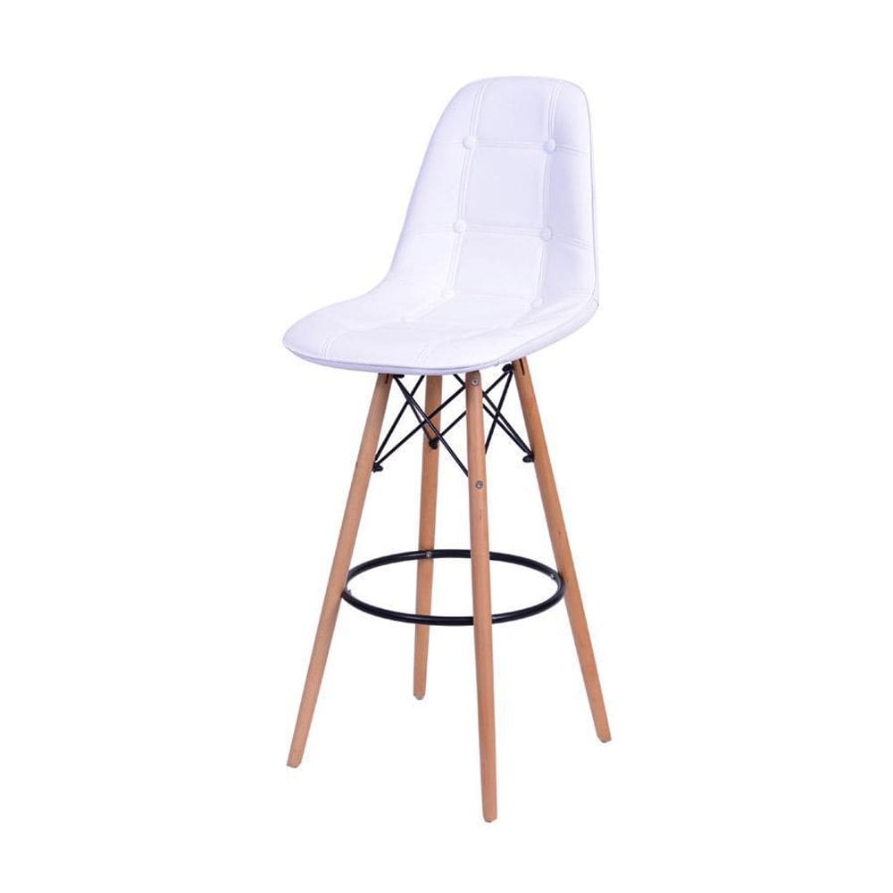 Banqueta Boxbit Dkr Eames Botonê Branca Base Madeira