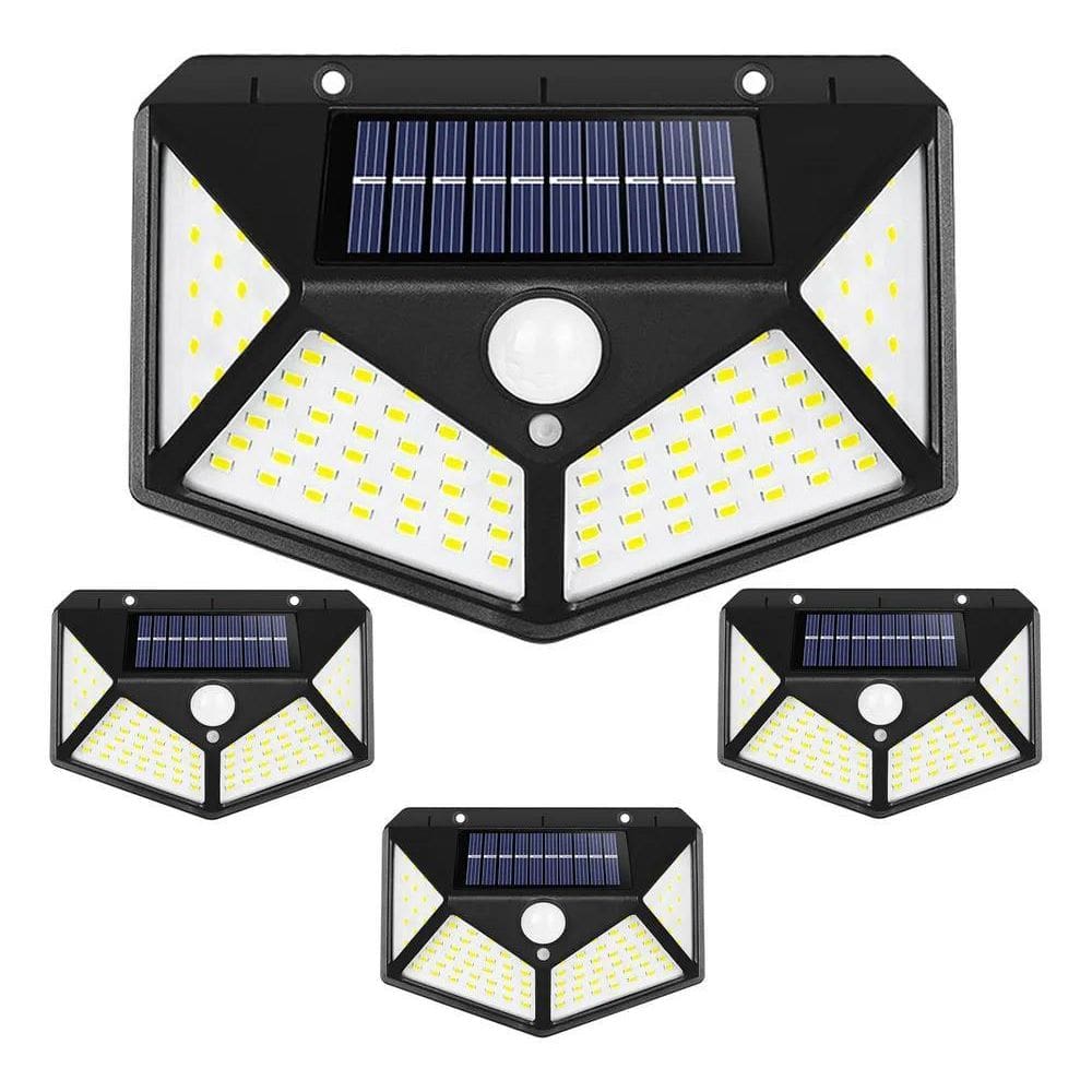 2X Kit 4 Luminária Solar 100 Led Com Sensor Jardim Prova Dág