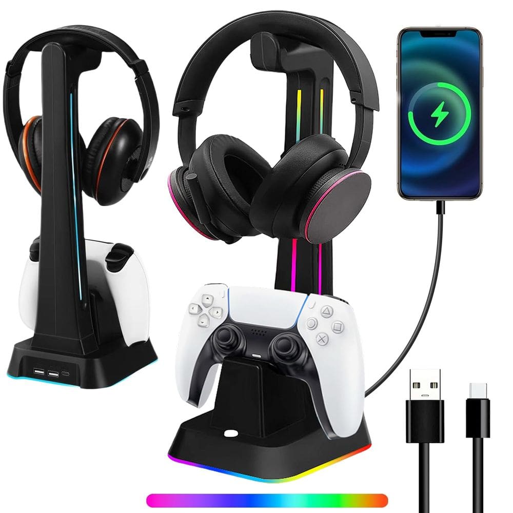 Estação de carregamento Controlador Awgvener PS5 com estação de fone de ouvido RGB