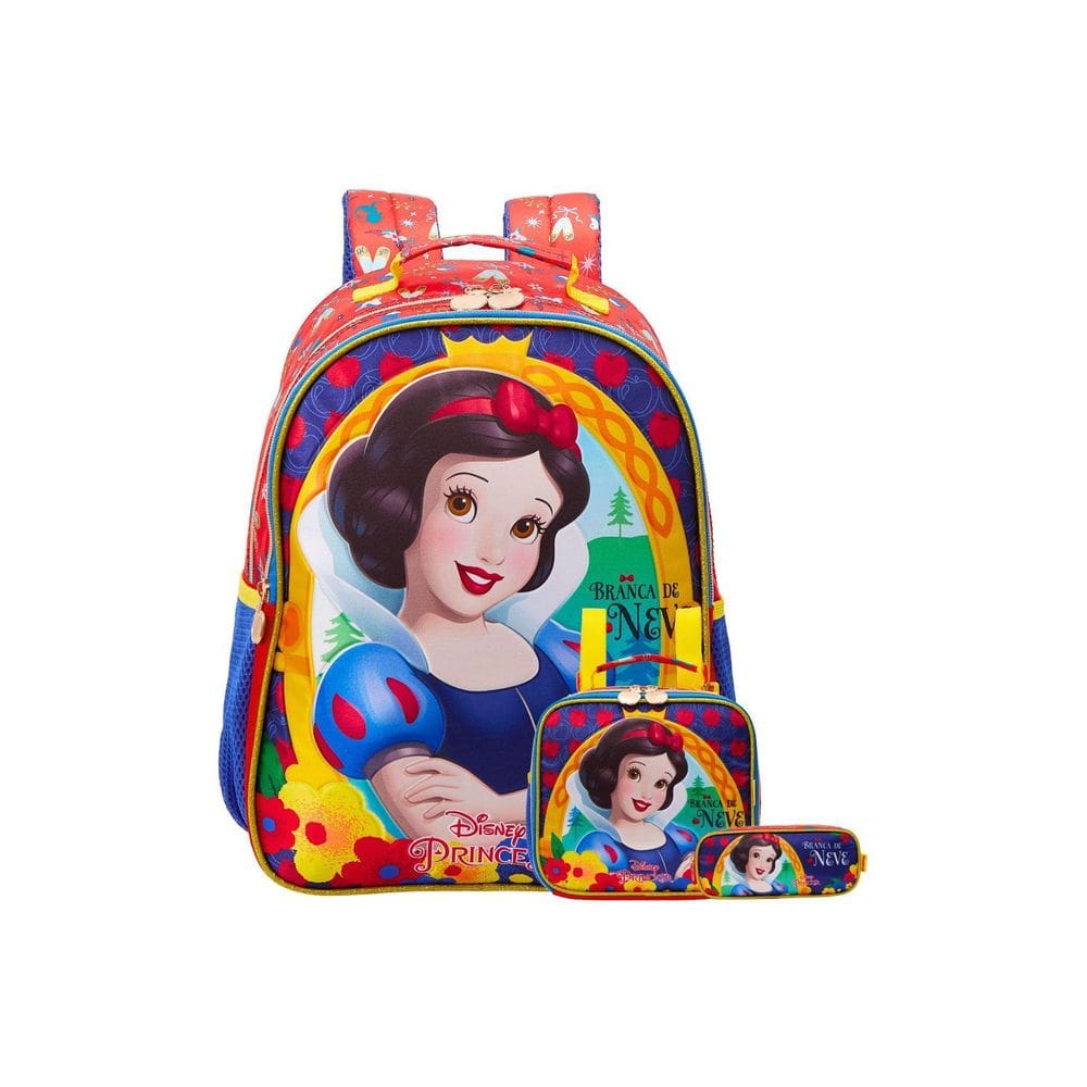 Kit Mochila De Costas + Lancheira + Estojo Branca De Neve