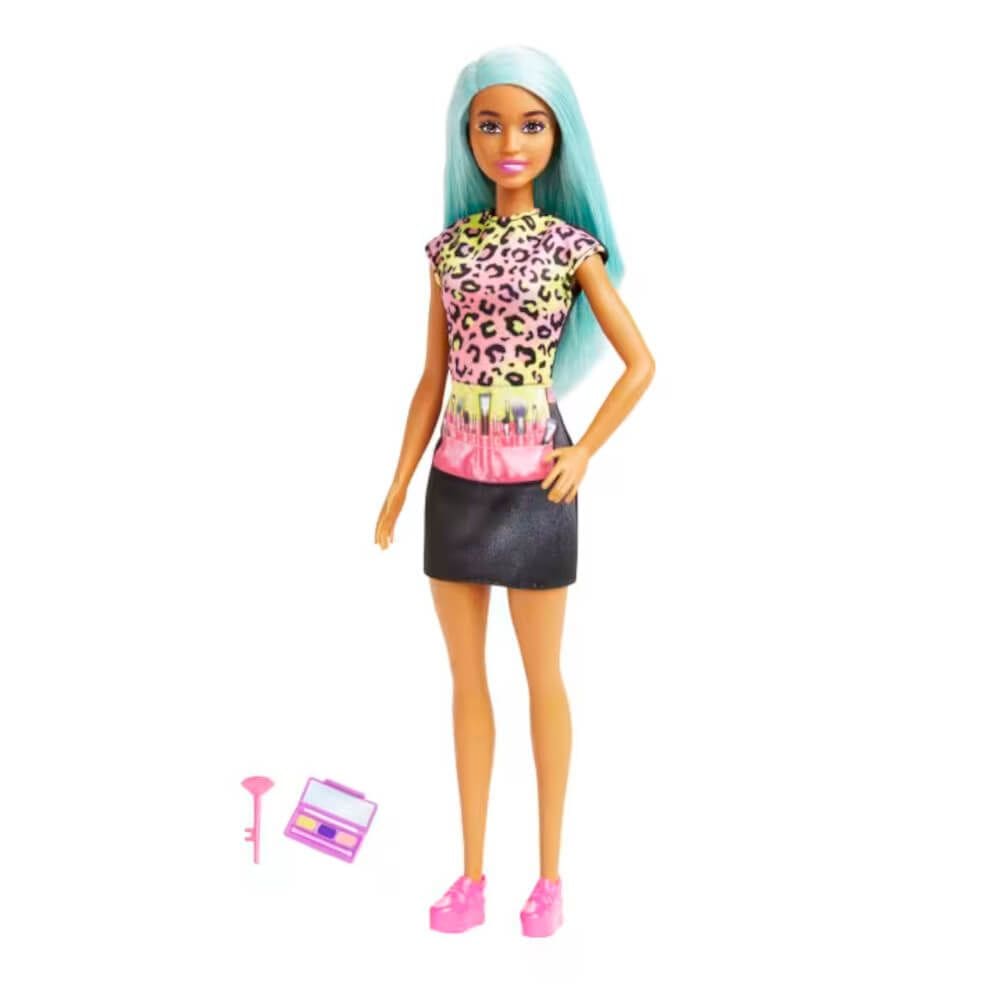 Boneca Mattel Barbie Maquiadora com cabelo azul-petróleo com acessório