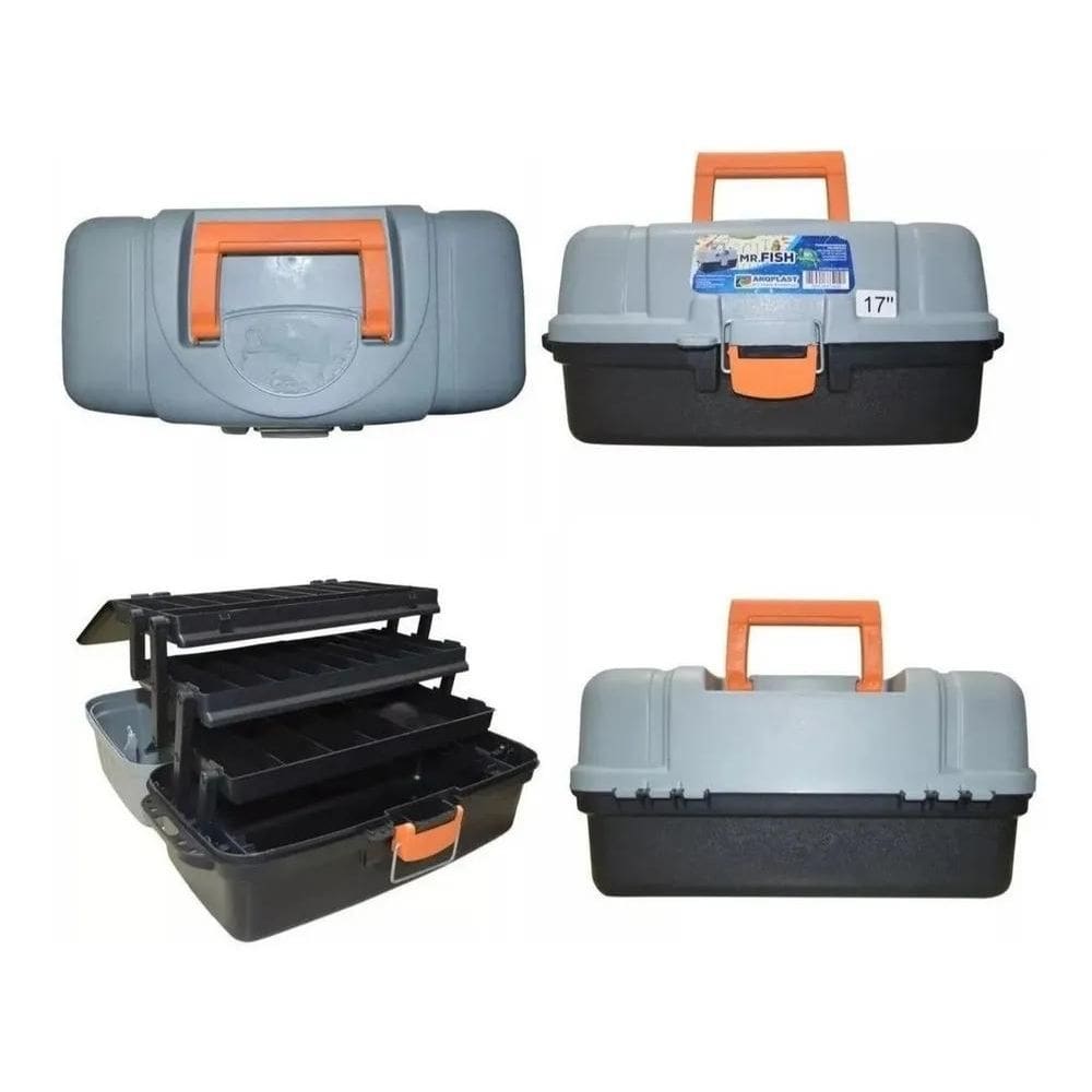 2X Maleta De Pescador Profissional Grande Box 3 Bandejas