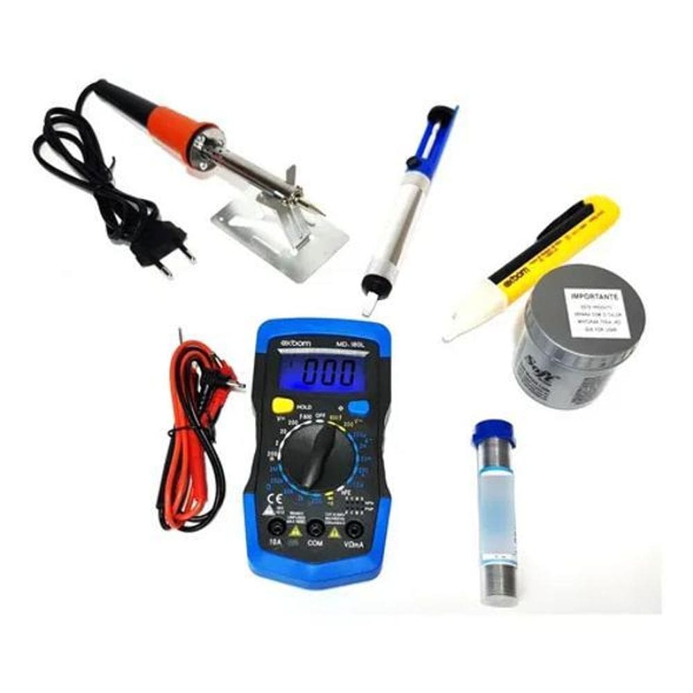 Ferro Solda 60W Multimetro Caneta Estanho Pasta Sugador Volt