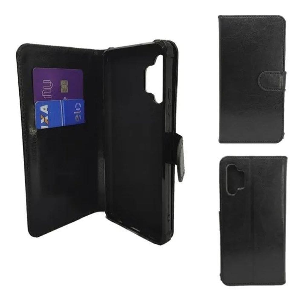 2X Capa Capinha Carteira Flip Couro Preto Para Galaxy A32 4G