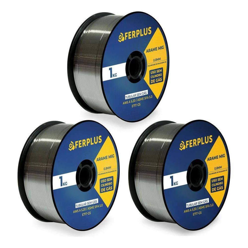 2X Arame Tubular Solda Mig Sem Gás 0.8Mm 3 Rolos De 1Kg Cada