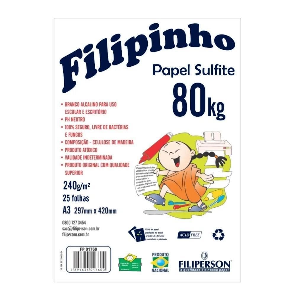Bloco Sulfite A3 240G 80Kg Com 25 Folhas Filiperson 01761