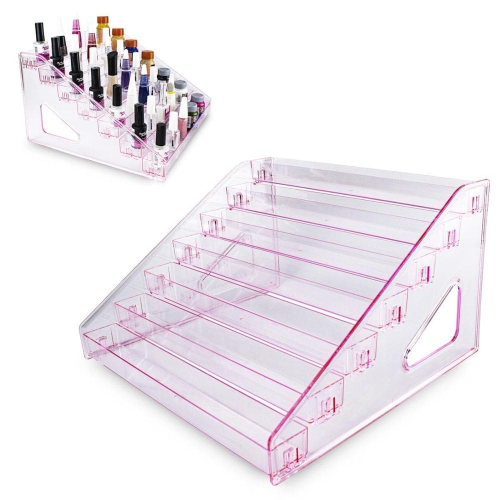 Expositor Suporte Esmaltes Acrílico 7 Degraus Rosa Para 80Un